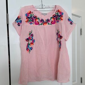 See and Be Seen Floral Embroidered Pink Blouse